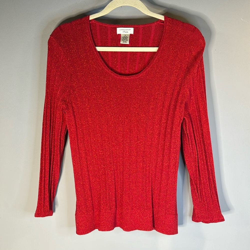 Red metallic thin knit sweater